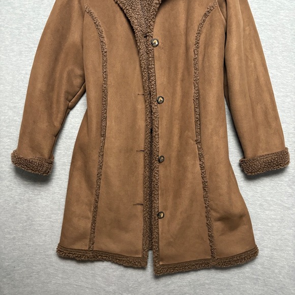 Vintage LL Bean Women Faux Suede Sherpa Lined Coat Jacket Brown Large - Picture 4 of 9
